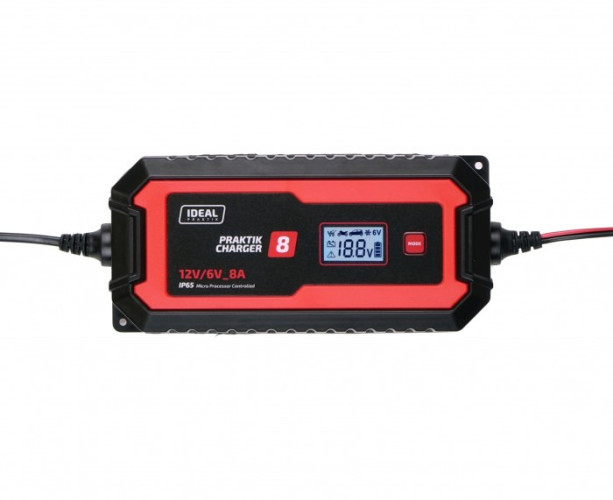Inteligentny, przenośny prostownik PRAKTIK CHARGER 8 LCD 6/12V IDEAL  PCHARGE8