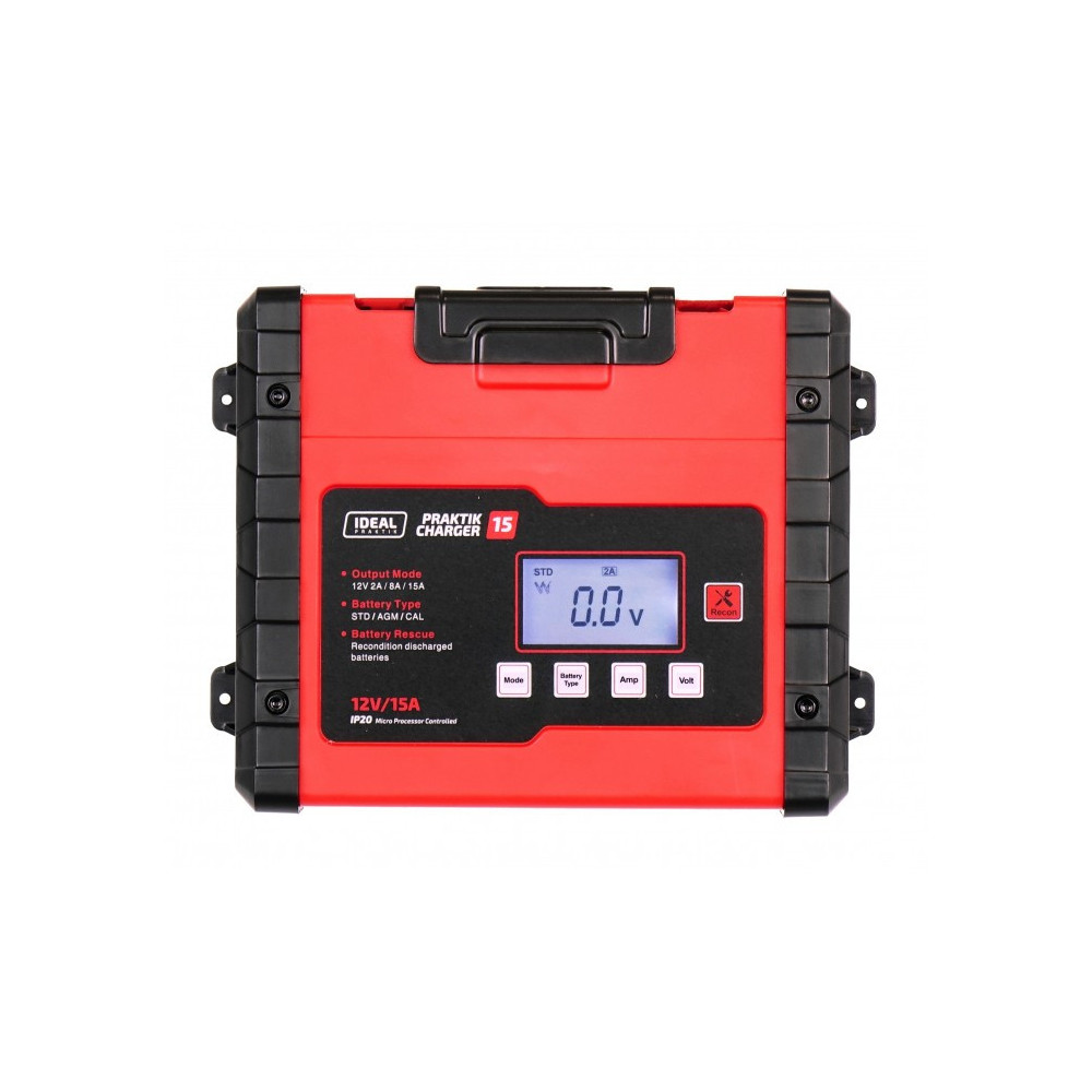 Inteligentny, przenośny prostownik PRAKTIK CHARGER 15 LCD 12V IDEAL PCHARGE15