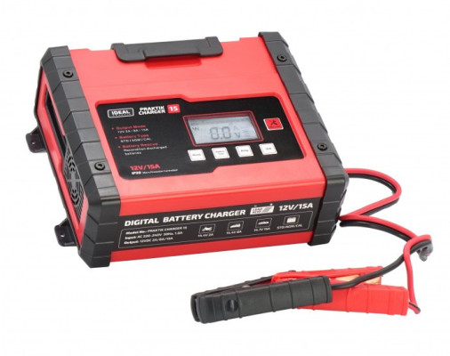 Inteligentny, przenośny prostownik PRAKTIK CHARGER 15 LCD 12V IDEAL PCHARGE15