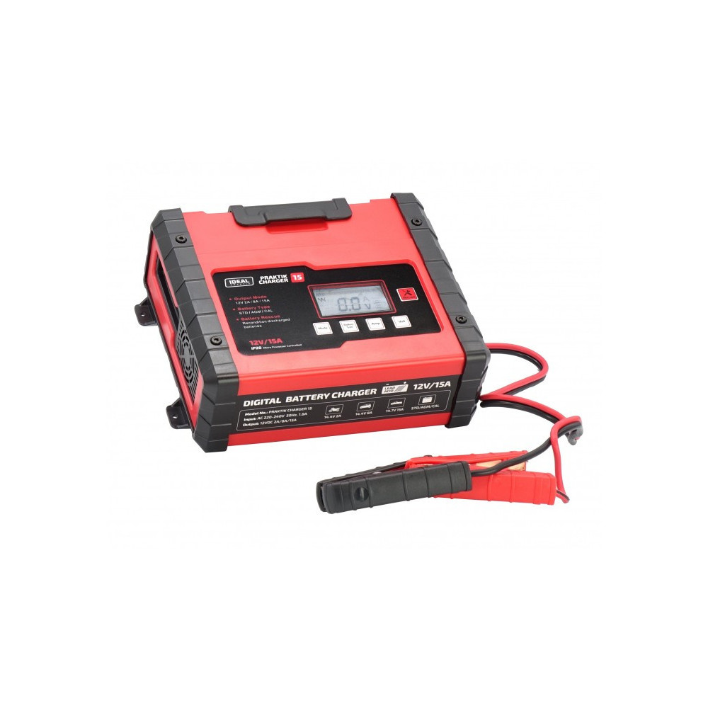 Inteligentny, przenośny prostownik PRAKTIK CHARGER 15 LCD 12V IDEAL PCHARGE15