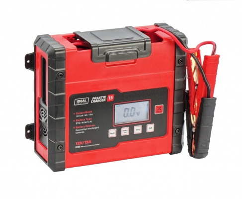 Inteligentny, przenośny prostownik PRAKTIK CHARGER 15 LCD 12V IDEAL PCHARGE15