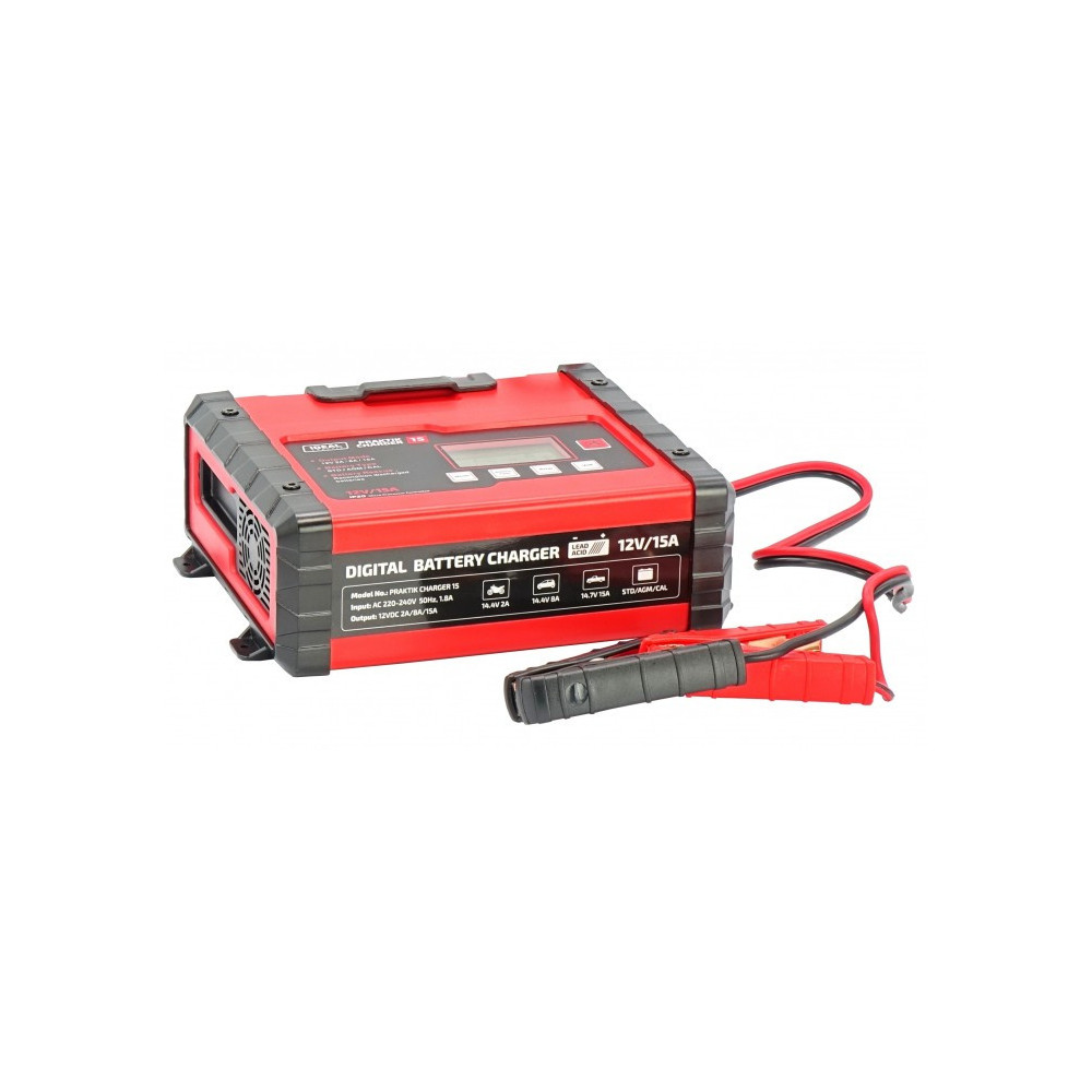 Inteligentny, przenośny prostownik PRAKTIK CHARGER 15 LCD 12V IDEAL PCHARGE15