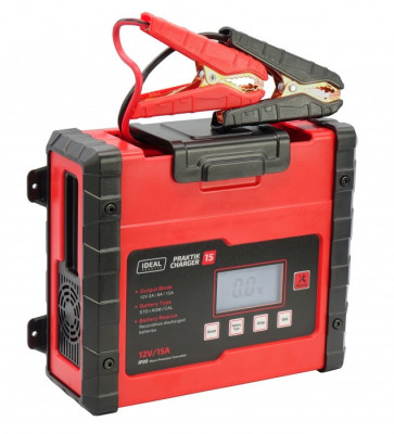 Inteligentny, przenośny prostownik PRAKTIK CHARGER 15 LCD 12V IDEAL PCHARGE15