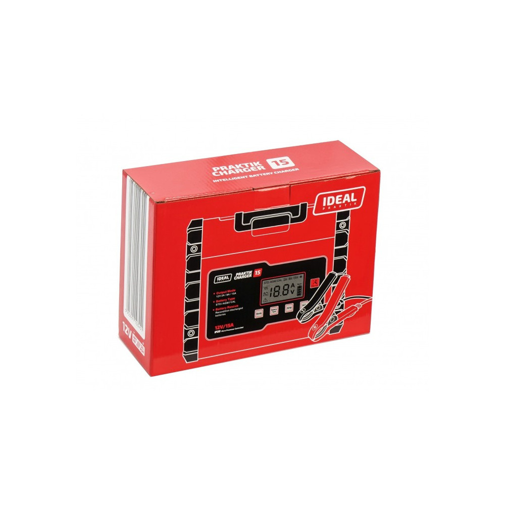 Inteligentny, przenośny prostownik PRAKTIK CHARGER 15 LCD 12V IDEAL PCHARGE15