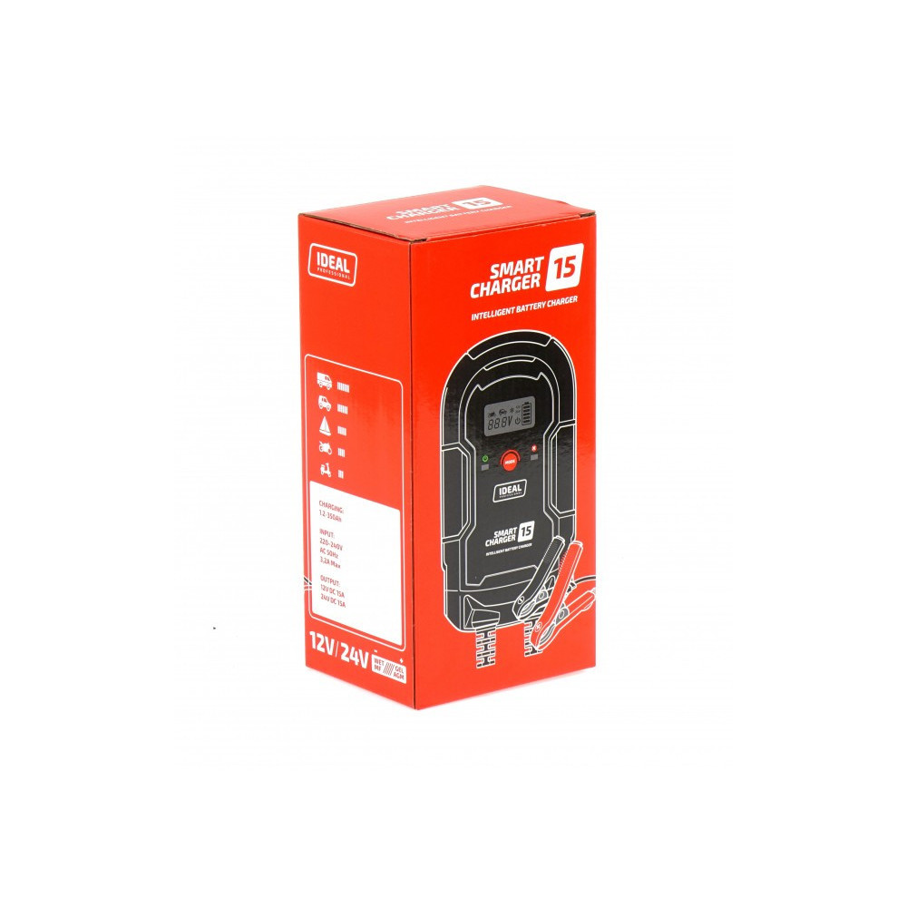 Inteligentny prostownik do ładowania akumulatorów SMART CHARGER 15 LCD 12/24V IDEAL SMART15LCD