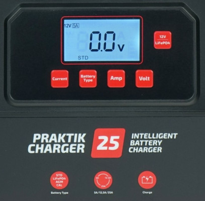 Inteligentny prostownik do ładowania akumulatorów PRAKTIK CHARGER 25 LCD 12/24V Lithium IDEAL PCHARGE25