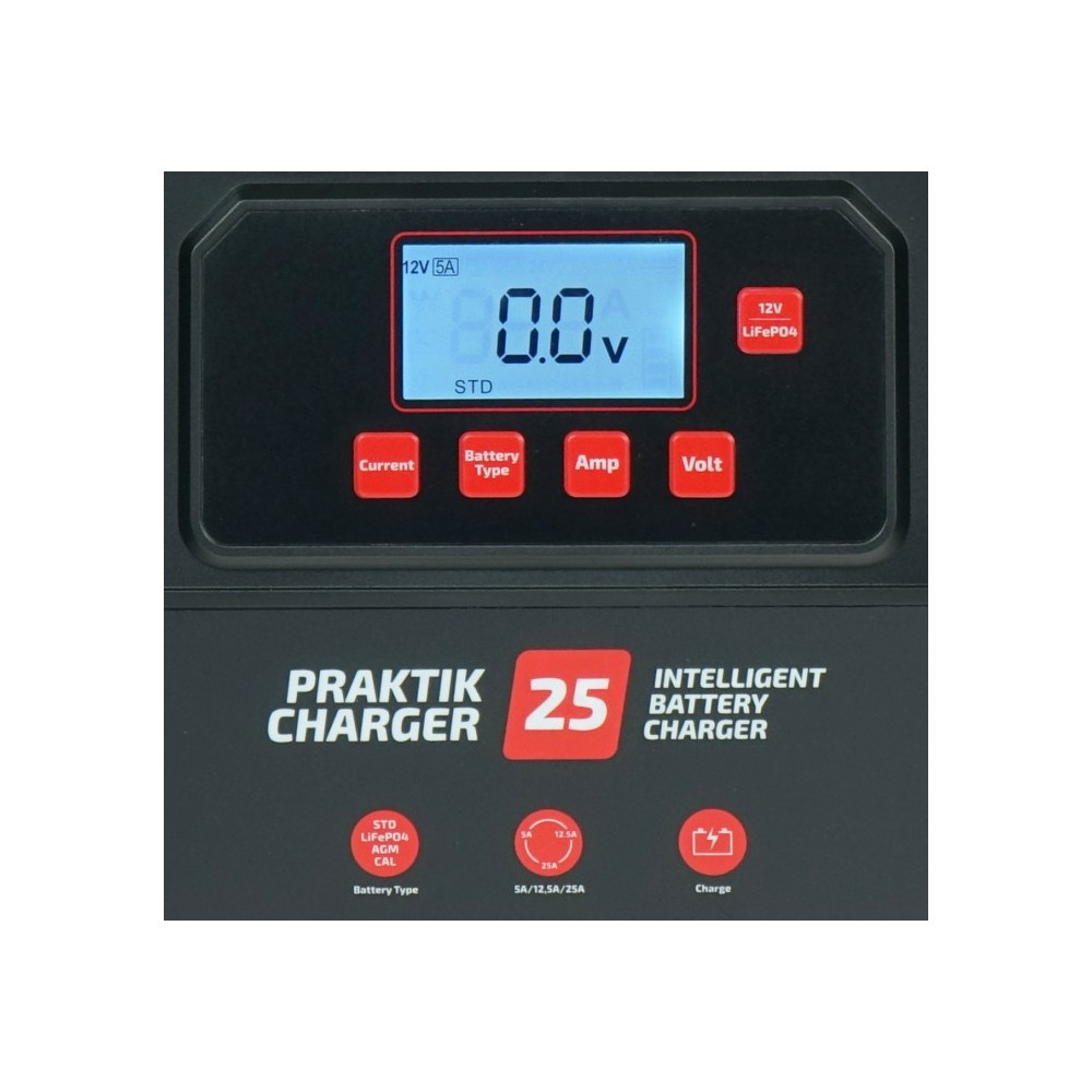 Inteligentny prostownik do ładowania akumulatorów PRAKTIK CHARGER 25 LCD 12/24V Lithium IDEAL PCHARGE25