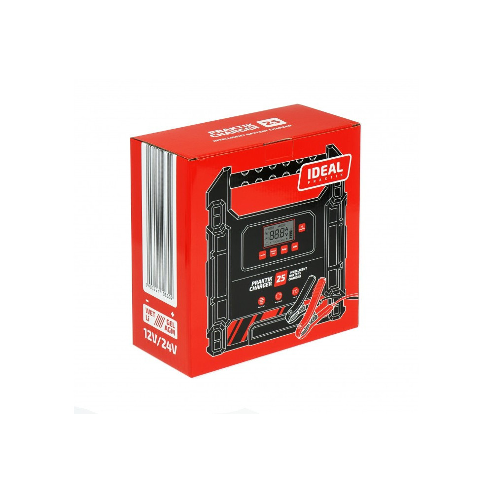 Inteligentny prostownik do ładowania akumulatorów PRAKTIK CHARGER 25 LCD 12/24V Lithium IDEAL PCHARGE25