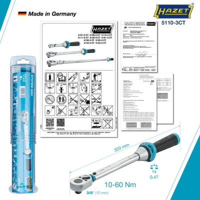 Klucz dynamometryczny 3/8" ze świadectwem wzorcowania PCA 10–60Nm  ±3% Hazet 5110-3CTPCA