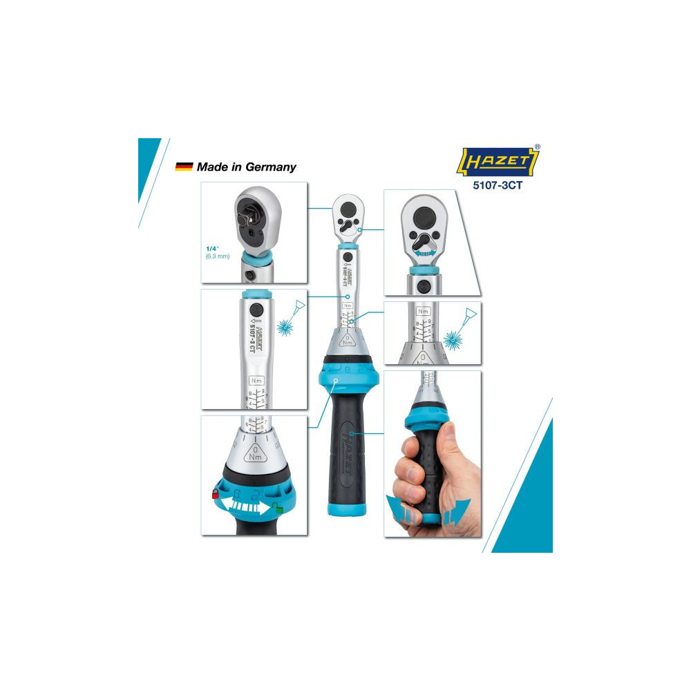 Klucz dynamometryczny 1/4" ze świadectwem wzorcowania PCA 1–9Nm  ±4% Hazet 5107-3CTPCA