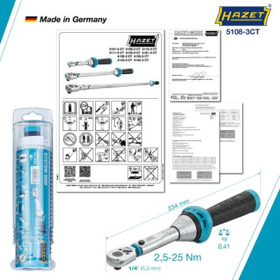 Klucz dynamometryczny 1/4" ze świadectwem wzorcowania PCA 2,5–25Nm  ±3% Hazet 5108-3CTPCA