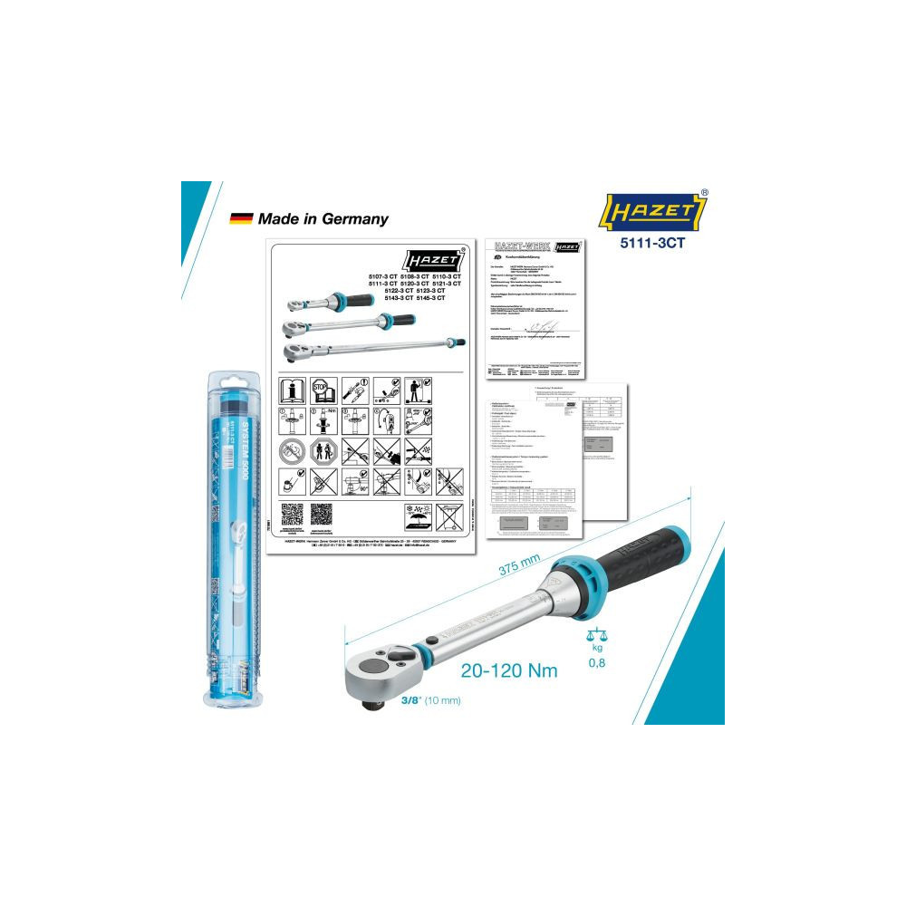 Klucz dynamometryczny 3/8" ze świadectwem wzorcowania PCA 20–120Nm  ±3% Hazet 5111-3CTPCA