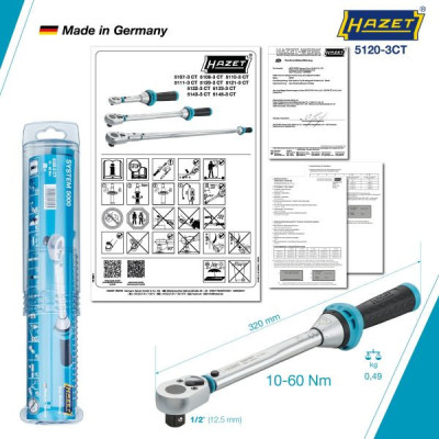 Klucz dynamometryczny 1/2" ze świadectwem wzorcowania PCA 10–60Nm  ±3% Hazet 5120-3CTPCA