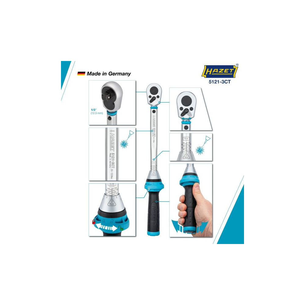 Klucz dynamometryczny 1/2" ze świadectwem wzorcowania PCA 20–120Nm  ±3% Hazet 5121-3CTPCA