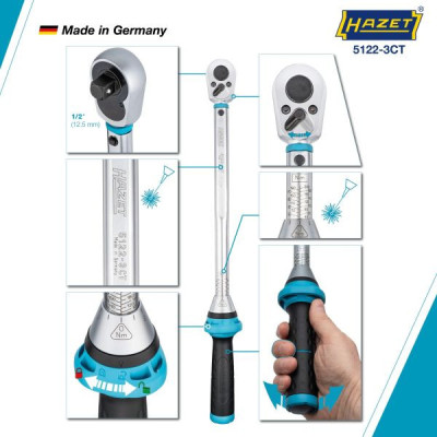 Klucz dynamometryczny 1/2" ze świadectwem wzorcowania PCA 40–200Nm  ±3% Hazet 5122-3CTPCA