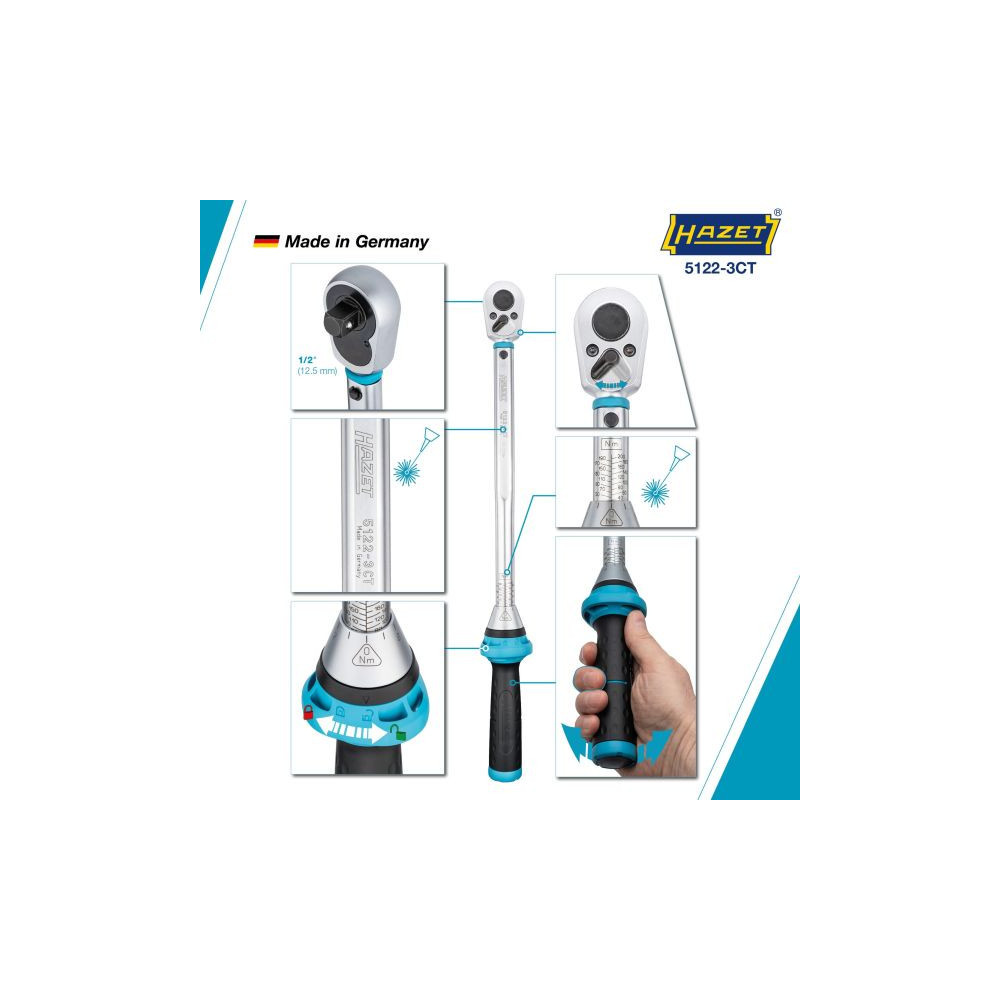 Klucz dynamometryczny 1/2" ze świadectwem wzorcowania PCA 40–200Nm  ±3% Hazet 5122-3CTPCA