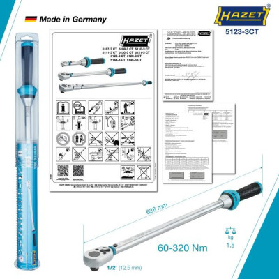Klucz dynamometryczny 1/2" ze świadectwem wzorcowania PCA 60–320Nm  ±3% Hazet 5123-3CTPCA